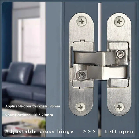 Hidden Cross Hinge For Invisible Doors With Three Dimensional Adjustable Mechanism 180 Degree Flat Folding Wooden Door Hardware