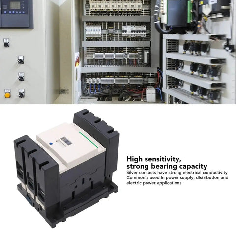 Three Pole AC Contactor 150 Amp With All The Right Accessories For Quick Circuit Connection And Safe Disconnection 110V, shown in a control panel.