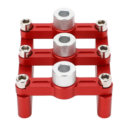 3-In-1 Doweling Jig With Hole Drill Guide And 90 Degree Positioner Locator Tool in red aluminum alloy, top angle view