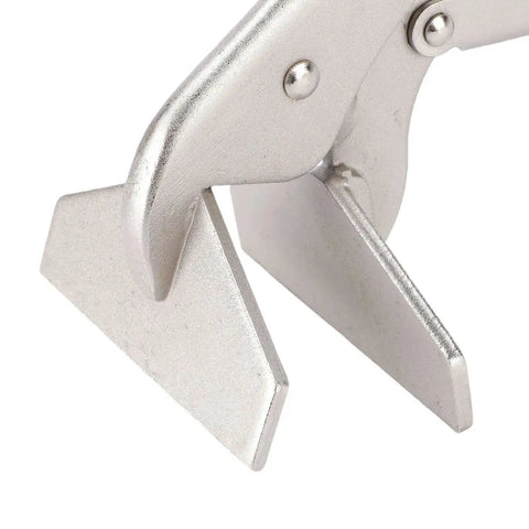 Close-up of 10 Inch Locking Sheet Metal Clamp Duckbill Pliers with Adjustable Screw, carbon steel plated welding clamp for metalworking.