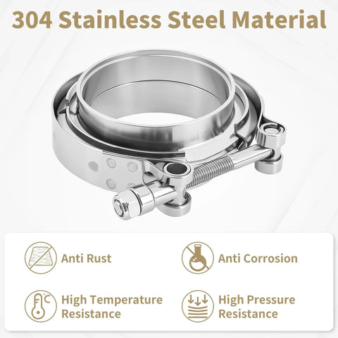 3 Inch V Band Clamp Kit Four Pack For Exhaust Systems With 304 Stainless Steel T Bolt Flanges Male And Female Adapters