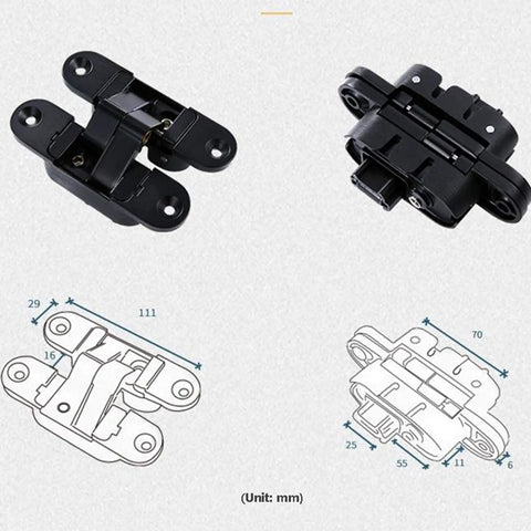 Three Dimensional Invisible Door Hinges For Wood Doors And Cabinets Concealed Cross Hinge With 180 Degree Inside And Outside Opening Black Finish