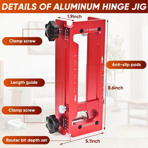 Heavy Duty Aluminum Door Hinge Jig With Adjustable Router Template For Two Point Five To Five Inch Hinges, side view