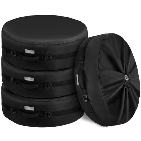 Seasonal Tire Covers Bag Set With Handles For Spare Tires By Explore Land, heavy duty wheel storage tote, 4-pack, black.