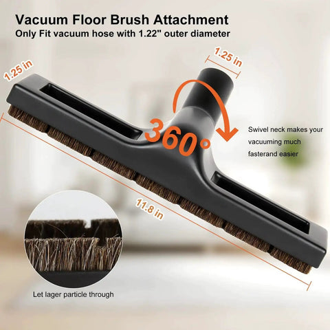 Vacuum floor brush attachment with 360-degree swivel neck from All Purpose Universal 14 Piece Vacuum Attachment Kit.