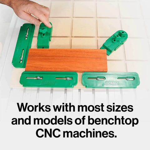 MatchFit CNC Clamping Kit For Woodworking And Milling, 11 Piece Green Set securing wood on CNC machine