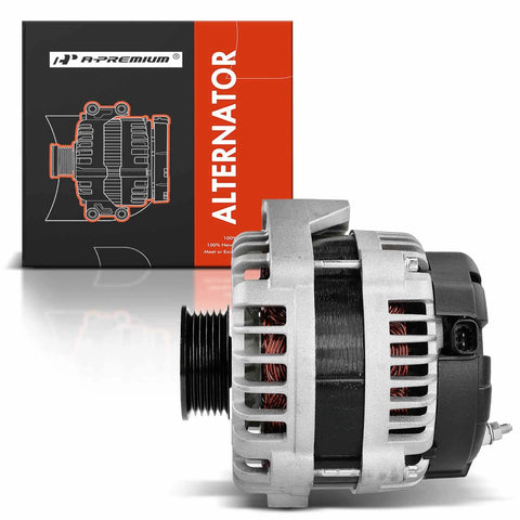 Side view of Rugged 12 Volt 160 Amp Alternator For Chevy Silverado 1500 Tahoe Suburban GMC Sierra Yukon Cadillac Escalade Hummer H2 With 6 Groove Pulley CW Replace 15093928 15857608 ADR0369