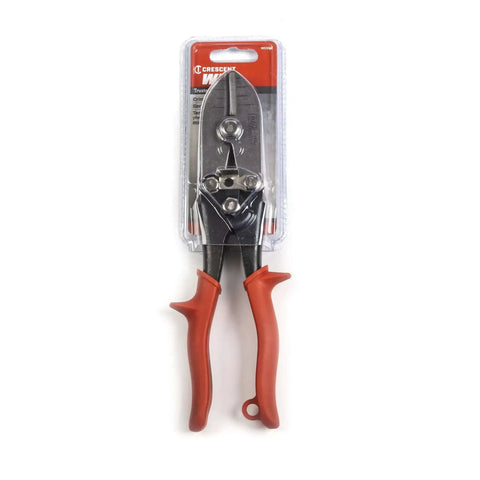 Nine and Three Quarters Inch Five Blade Hand Crimper for Gutters, Downspouts, and Metal Pipe Connections in packaging with hang hole