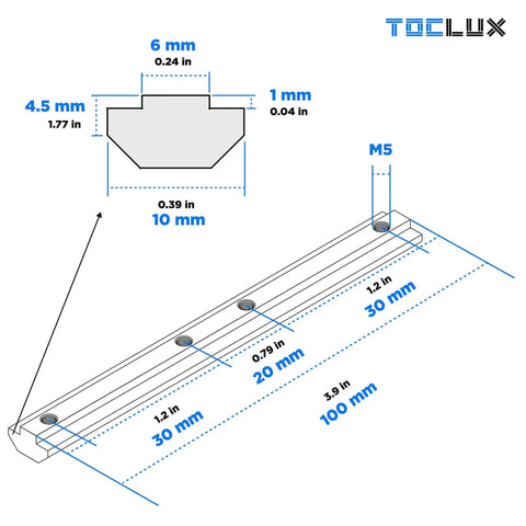 Technical drawing of the Eight Pack 2020 Extrusion Straight Connectors for 8020 Aluminum Profiles T Slot V Slot Systems with dimensions.