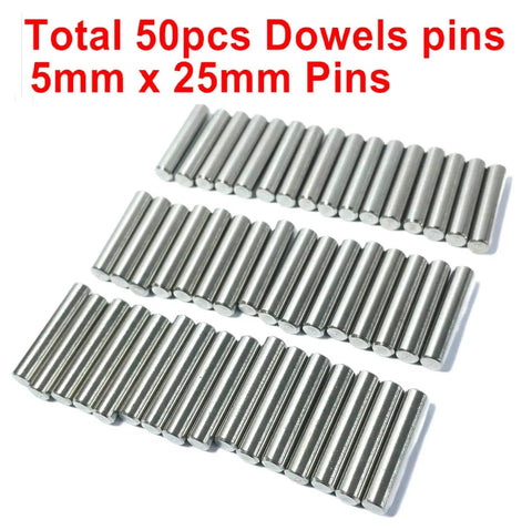 5mm x 25mm Metal Dowel Pins 50 Pack For Wood Furniture And Shelves, M5 Shelf Pegs, precision-ground steel pins, close-up view