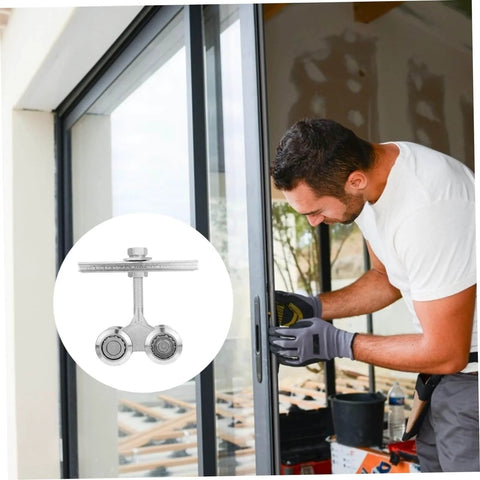 Heavy-Duty Sliding Door Track Roller Wheel With Smooth Operation And High Load Capacity For Industrial And Residential Doors shown with worker installing sliding door