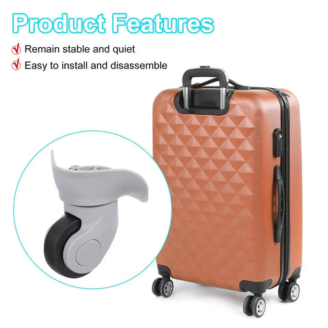 2 Pieces Luggage Wheel Replacement Kit For Suitcase Trolley Wheels DIY Repair Spinner Swivel Silent Wheels shown with suitcase