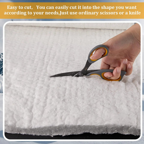 Amylove ceramic fiber insulation blanket, white, being cut with scissors