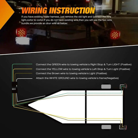 LED Trailer Light Kit wiring instructions with visible square stop turn tail side marker lights and wiring diagram.