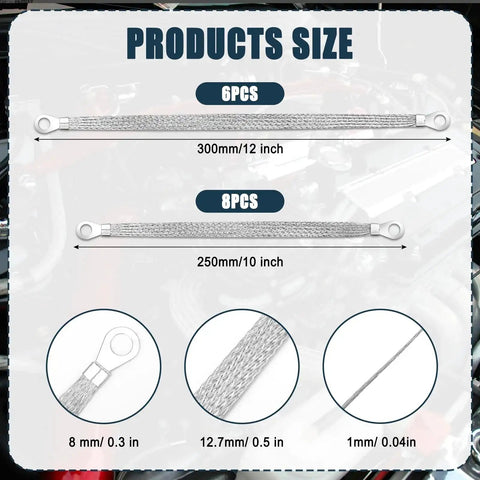14 Piece Ground Straps Set For Your Ride, 10 Inch And 12 Inch Engine Ground Strap Kit, Braided Copper Automotive Ground Wires