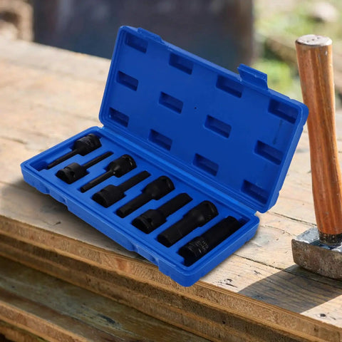JEWEDECO 1/2-inch impact wrench hex socket set, 8 pcs in blue plastic case