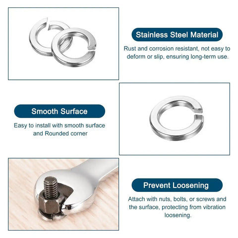 1 Inch Split Lock Washer Set 5 Pieces 304 Stainless Steel with smooth surface and prevention against loosening in machinery and DIY projects.