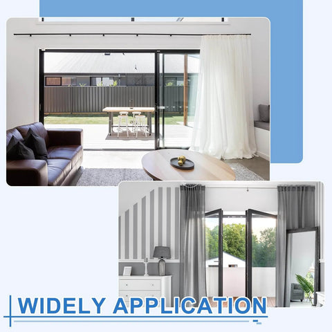 Two Pack Curtain Hanging Wheel Set For Window Track Rollers Smooth Bearing Pulley Trolley Assembly shown in use for sliding doors.