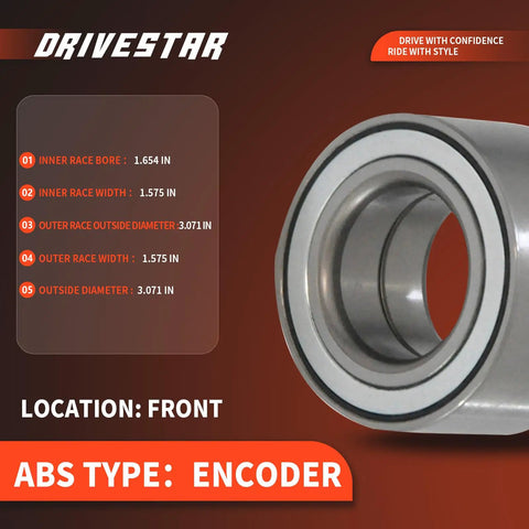 Front Wheel Hub Bearing Pair For Hyundai Elantra 07-18 showing dimensions and ABS encoder type