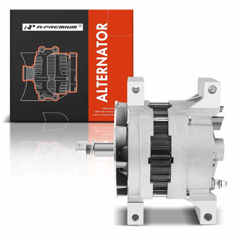 Beefy Heavy Duty Alternator 130Amp 12V With CW 6 Groove Clutch Pulley in front of packaging box