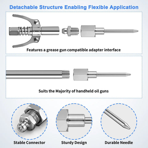 Amazon grease gun needle tips kit, 5 pcs with dispenser, rubber joint, detachable needle tip, and two narrow nozzles.