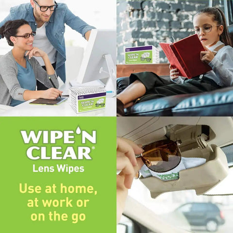 Pre Moistened Lens Wipes For Glasses And Sunglasses Streak Free And Travel Ready, lifestyle usage multipanel.