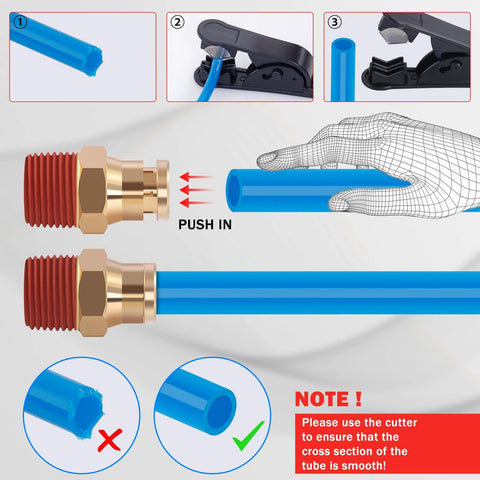 Blue DOT air line tubing with brass push-in fittings kit by Amazon, includes 100 ft 1/4 in and 50 ft 3/8 in lines