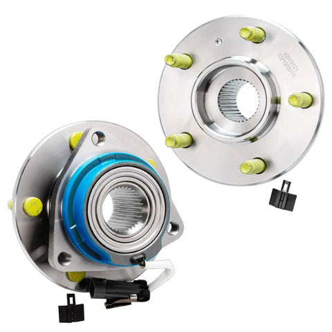 Close-up view of wheel bearing hubs from 14 Piece Beefy Front And Rear Suspension Kit With Wheel Bearing Hubs Tie Rods Ball Joints Front And Rear Sway Bars Boots Replacement For Chevy Impala Monte Carlo Pontiac Grand Prix Buick LaCrosse Regal Century