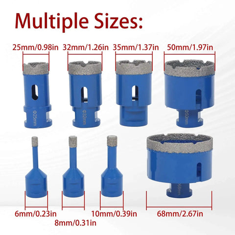 Diamond Hole Saw Drill Bit Set With 8 Pieces 6mm To 68mm M14 Threaded Core Bits For Tile Ceramic Porcelain Marble Granite And Stone