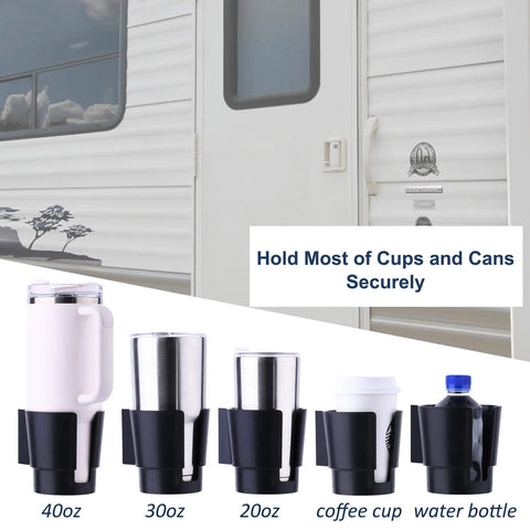 Heavy Duty Cup Holder Wall Mount Pack Of 2 For Boats Cars Trucks RVs And More Built To Last Universal Large Drink Holder With 40oz, 30oz, 20oz cups and bottles shown