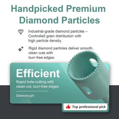 Pro Grade 13Pcs Diamond Hole Saw Kit With Serrated Brazed Core Bits For Hollow Drilling In Ceramic Tile Glass Marble Granite Includes 6 To 50 Mm Sizes From CATITO with close-up of serrated bit highlighting premium diamond particles.