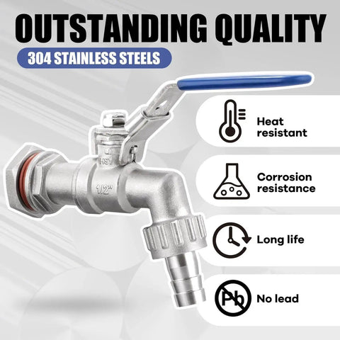 Half Inch Stainless Steel 304 Ball Valve Weldless Bulkhead For Home Brewing Kettles And Mash Tuns Fits Seven Eighths Inch Hole