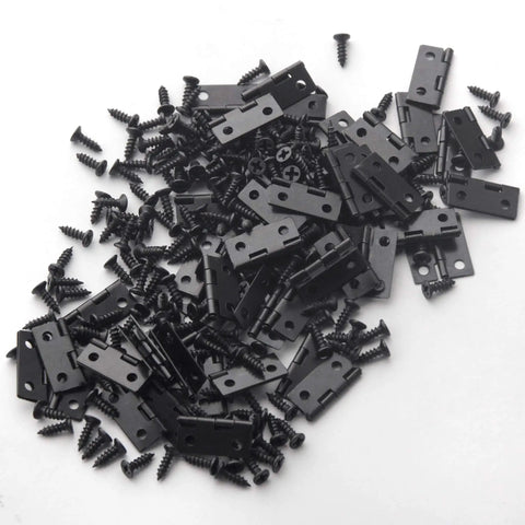 50 Pcs Mini Black Hinges For Wooden Boxes With 240 Replacement Screws 18 x 15mm Matte Iron Retro Handy Hardware Kit