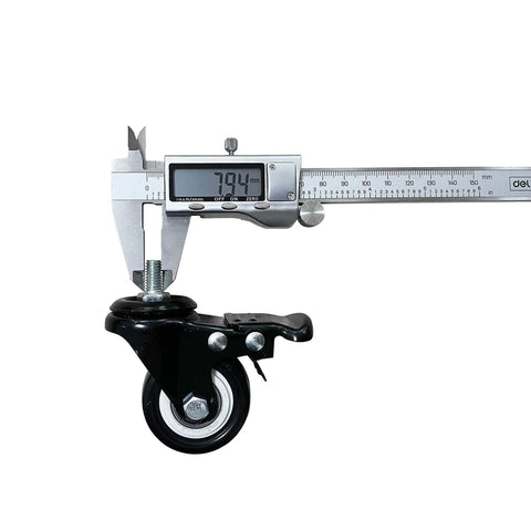 2 Inch M8 Threaded PU Swivel Caster with Brakes for Standing Desks, 360 Degree Top Plate, with caliper measuring 600 lb capacity