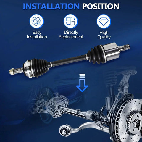 Image showing Honda Civic Front CV Axle Assembly 2014 2015 1.8L Auto Tranny FWD EX EXL HF LX SE Sedan Hatchback Left Right Driver Passenger Side CV Joint Shaft Direct Fit with installation diagram.