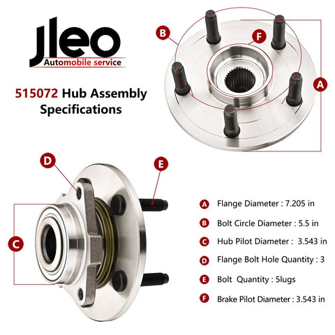 Front Wheel Hub Bearing Assembly For 2002 To 2008 Dodge Ram 1500 5 Lug 2WD Or 4WD Non ABS Front Left And Right Wheel Hubs diagram
