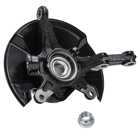 Front view of Front Wheel Hub Bearing And Steering Knuckle Assembly Kit For 2006 2011 Honda Civic, black metal part with bearing