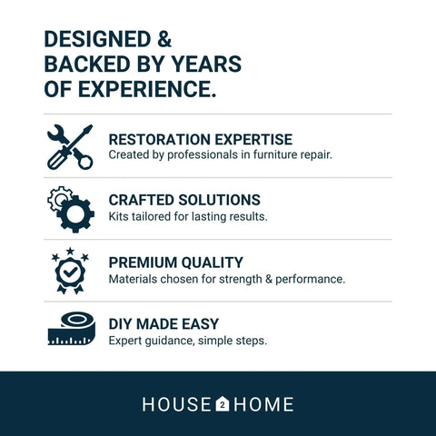 Infographic highlighting restoration expertise, crafted solutions, premium quality, DIY ease by House2Home.