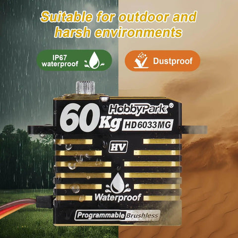 Waterproof High Torque Servo With Brushless Motor And Digital Control, 60KG, Metal Gear, dual weather graphic background