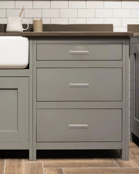 Gray kitchen drawers with 4 Inch Satin Nickel Truss Bar Cabinet Pulls 10 Pack Center To Center 104 mm stylish durable handles