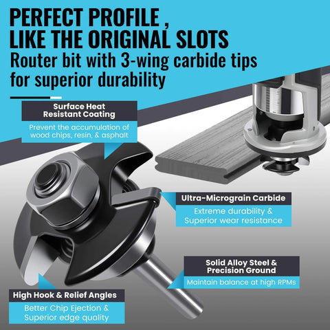 Pro Grade Carbide Tipped Router Bit Groove Cutter For Trex Decking With Three Wing Design and Surface Heat Resistant Coating