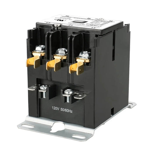 Front view of Three Pole 120V AC Contactor Built For HVAC Systems, 30 Amp Heavy Duty Condenser And Compressor Switch, UL Recognized