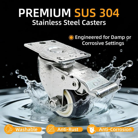 4 Inch Caster Wheels Set Of 4 Rust Proof 304 Stainless Steel Heavy Duty Casters for Furniture in water demonstrating anti-corrosion features.