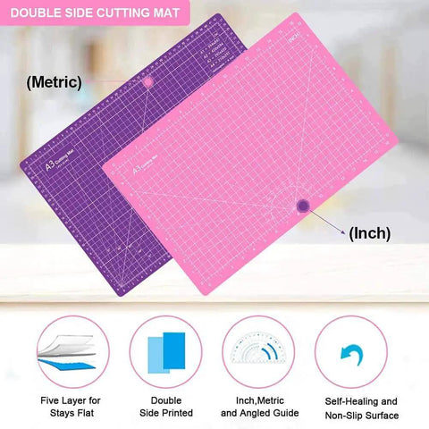 Thickened Self Healing Cutting Mat 18x12 Inch A3 Rotary Cutting Sewing Mat Double Sided 5 Ply Pro Grade Craft Surface Pink Purple