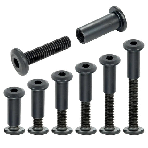50 Pcs M6x25mm Furniture Bolts Black Hex Screws And Barrel Nuts Kit Binding Post Screws For Furniture Connectors Bunk Bed Hardware