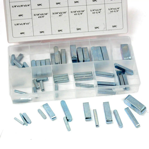 60 Pc Keystock Bar Assortment Kit SAE Square Key Stock And Keyway Set In Stainless Steel, open box view