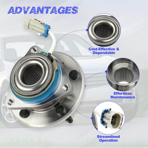 Front Wheel Hub Bearing Assembly with ABS - Single Unit Fits Impala, showing features and advantages.