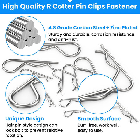 R Clip Hair Pin Fastener Kit For Bolts And Hitch Pins 24 Pcs Zinc Plated Steel R Clips 6 Sizes Built To Last Tough As Nails Assortment