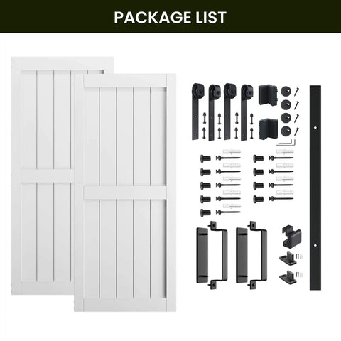White Barn Door 68 By 84 Inches With Double 34 By 84 Panels Dope Sliding Hardware Kit Twelve Feet Front Mounted Handle