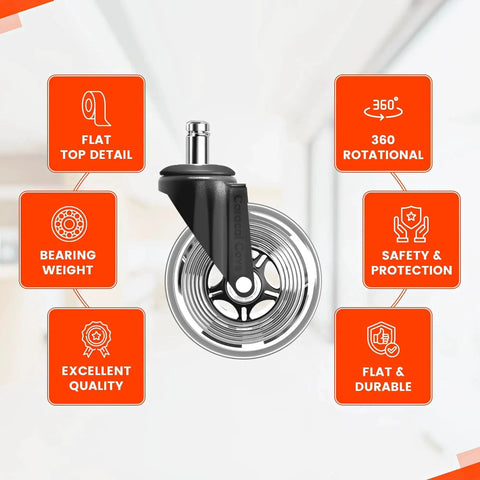 Set Of 5 3 Inch Office Chair Caster Wheels With Precision Ball Bearings And Polyurethane Coating For Quiet Glide On Carpet Hardwood Tile And Laminate Floors Easy Tool Free Installation Not For IKEA